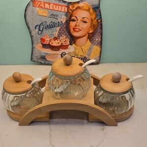 Glass and Wood Spice Jar Set with Spoons